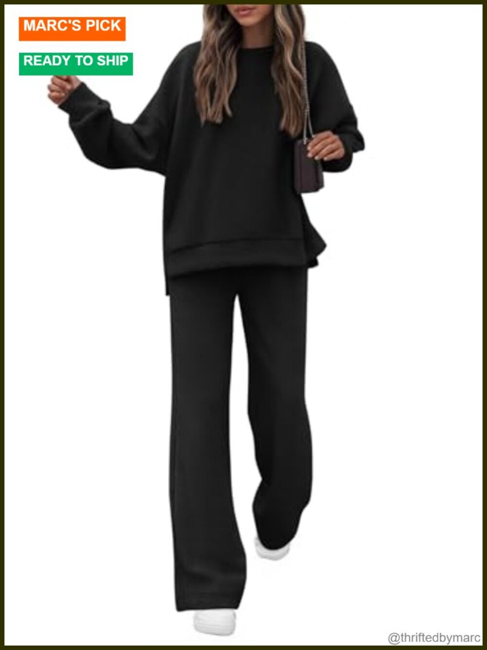 Womens 2 Piece Sweatsuit Lounge Set Oversized Drop Shoulder Wide Leg Track Suit